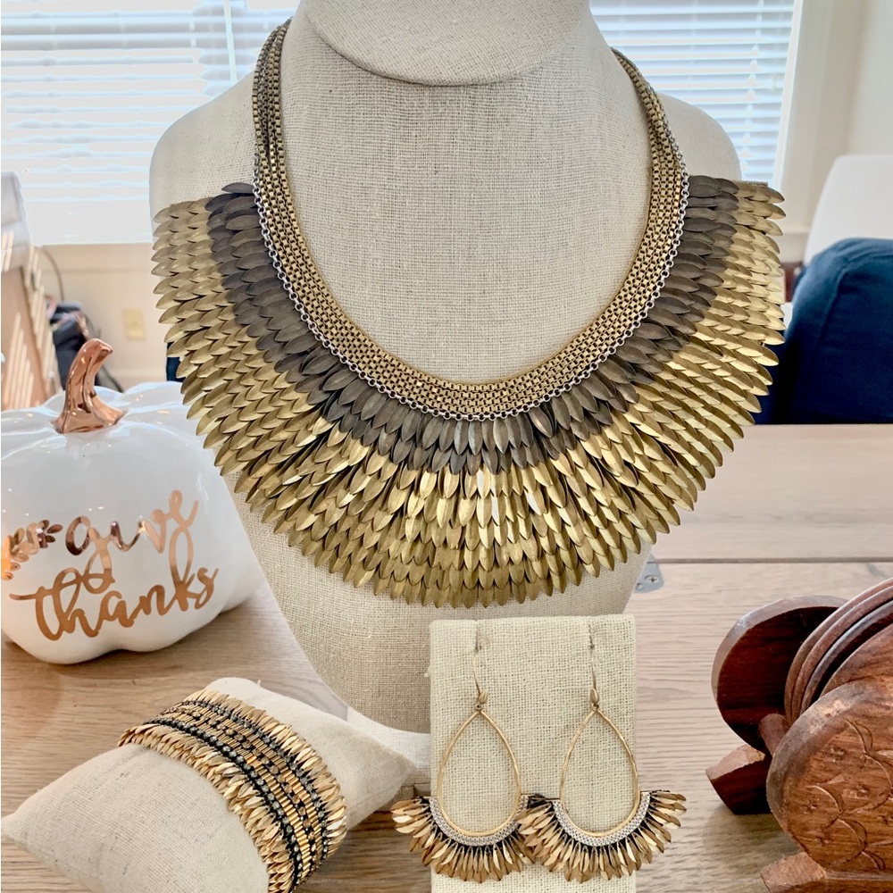 Stella & Dot gold Pegasus statement necklace